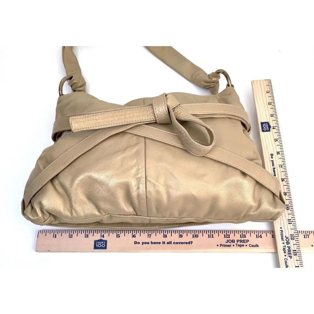 LARGE Goldenbleu GOLD GENUINE LEATHER PINK SUEDE LINED SHOULDER BAG HOBO